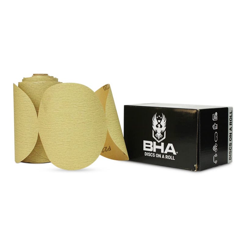 BHA 5" Inch Discs On a Roll PSA Gold Adhesive Back DA Sanding Paper - 100 Pack (180 Grit) - Image 1